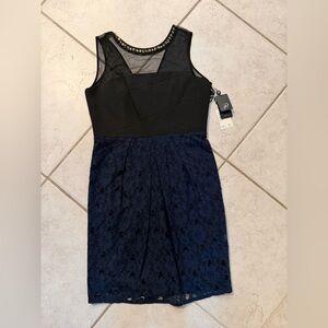 NWT Adrianna Papell Lace Sheath Dress Sheer Overlay Embellished Neckline Sz 12